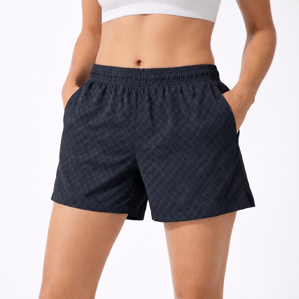 Gymshark Womens Athletic Shorts Size S Black Logo Print Drawstring Lined
